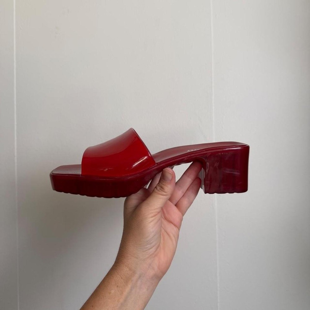 Forever 21 Red Transparent Plastic Platform Slides Retro Jelly Sandals Size 7